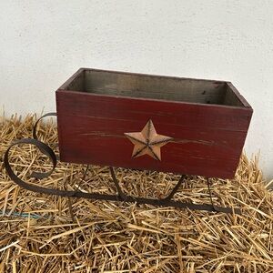 Rustic Red Wooden Sled Planter
